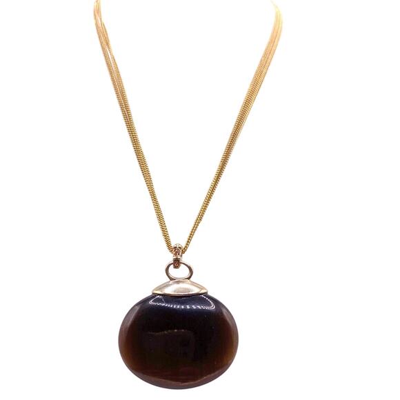 Monet VTG Obsidian Pendant and Chain 18” - Picture 1 of 5